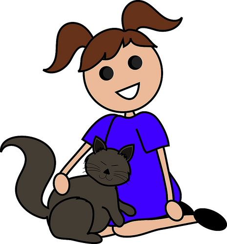 Clip Art Illustration Of A Cartoon Girl Sitting With Her Cat   A Photo
