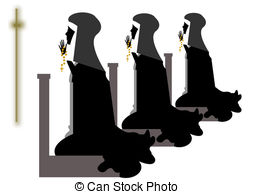 Nuns Group Of Praying Before The Crucifix Clipart