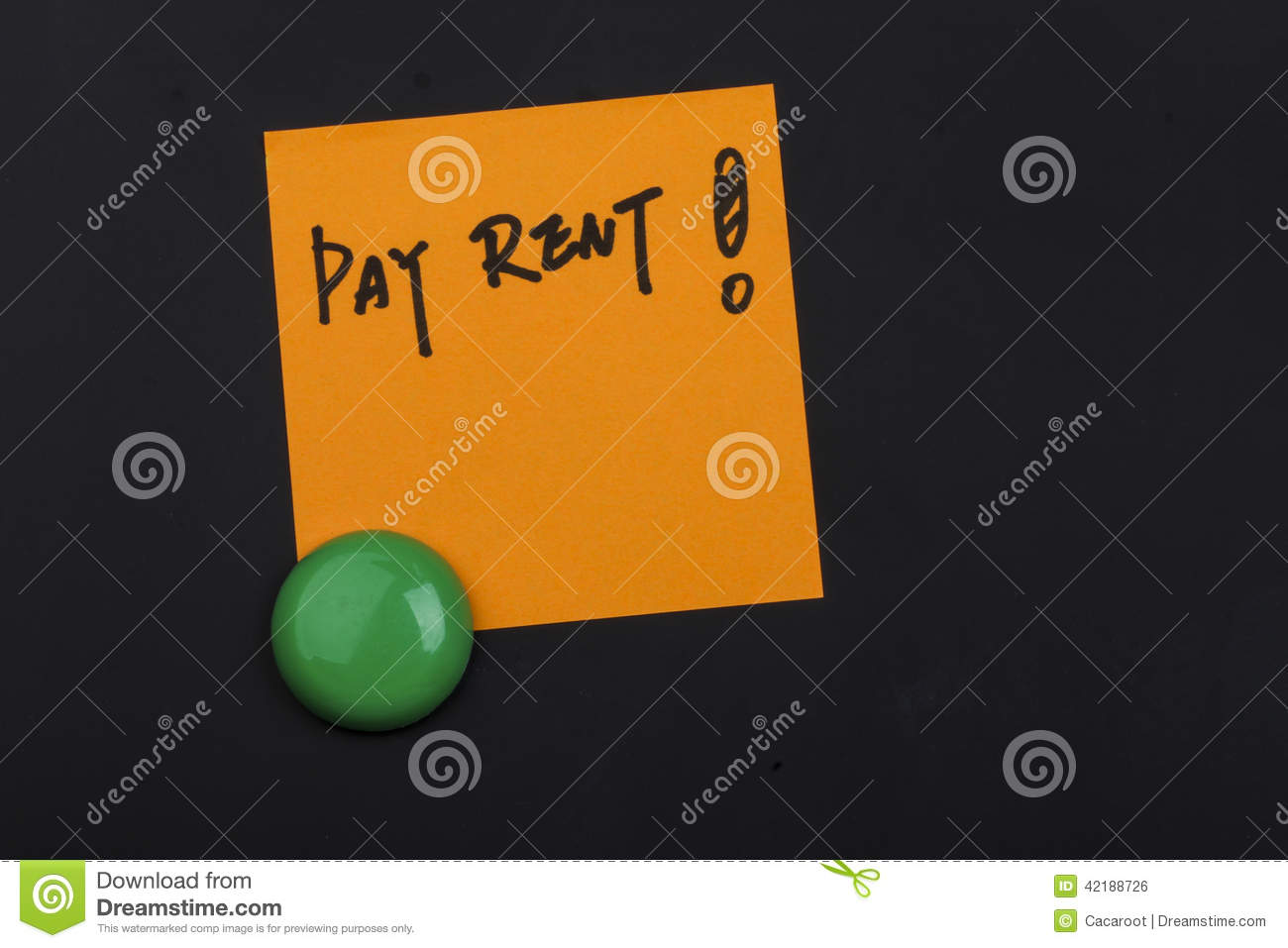 Pay Rent Note On Blackboard Stock Photo   Image  42188726