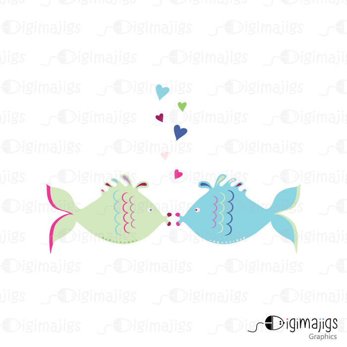 Cute Kissing Fish Clipart Kissing Seahorse By Digimajigs On Etsy
