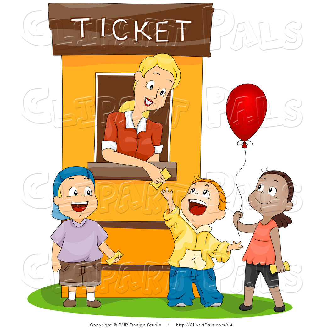 Pal Clipart Of A Ticket Booth Woman Helping Three Kids By Bnp Design