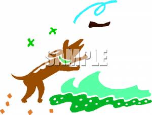 Dog Playing Fetch With A Shoe   Royalty Free Clipart Picture