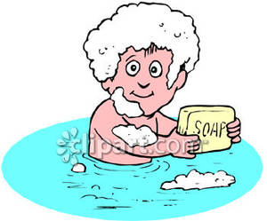 Holding A Bar Of Soap In The Bath Tub   Royalty Free Clipart Picture
