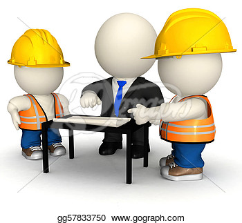 Stock Illustration   3d Engineer With Workers  Clipart Drawing