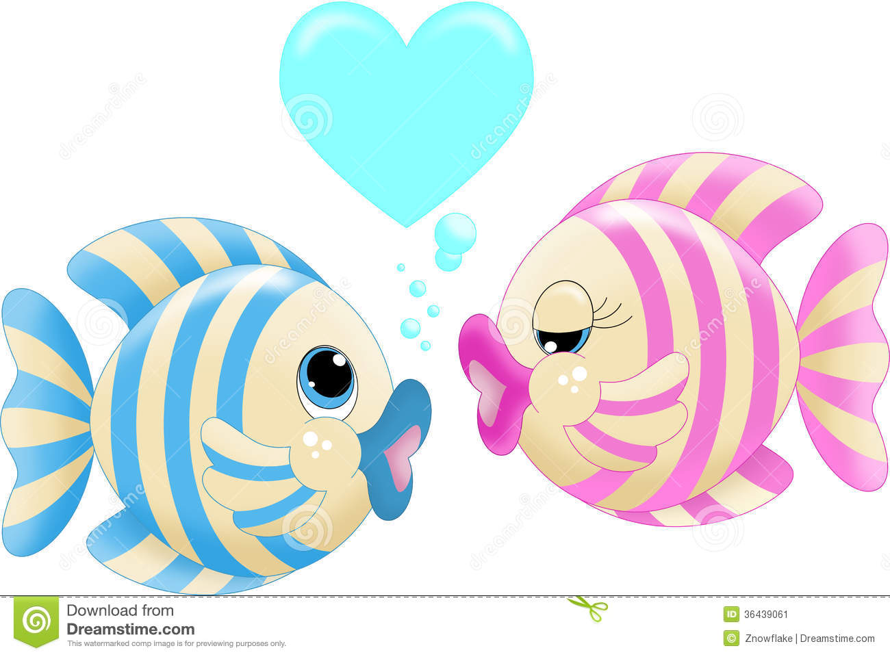 An Illustration Featuring Two Fish Kissing