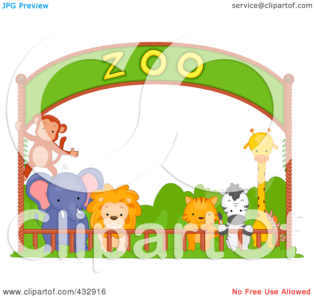Royalty Free  Rf  Clipart Illustration Of Zoo Animals Under A Banner