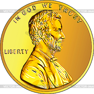 American Gold Coin One Cent   Vector Clip Art