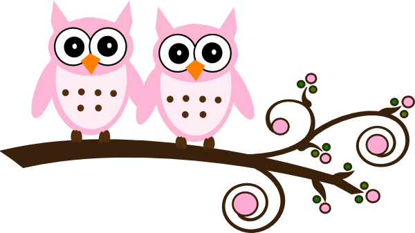 Twin Pink Owls On Branch Clip Art At Clker Com   Vector Clip Art