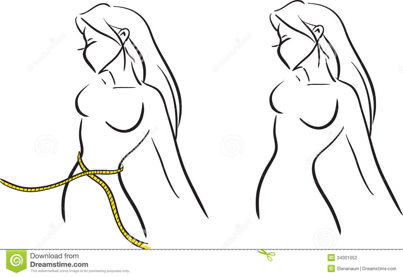 The Symbolical Image With The Girl Measuring A Waist By Tape  Vector