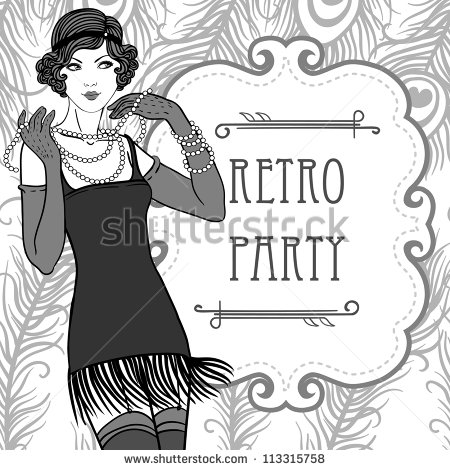 Flapper Girls Set  Retro Party Invitation Design In 20 S Style   Stock