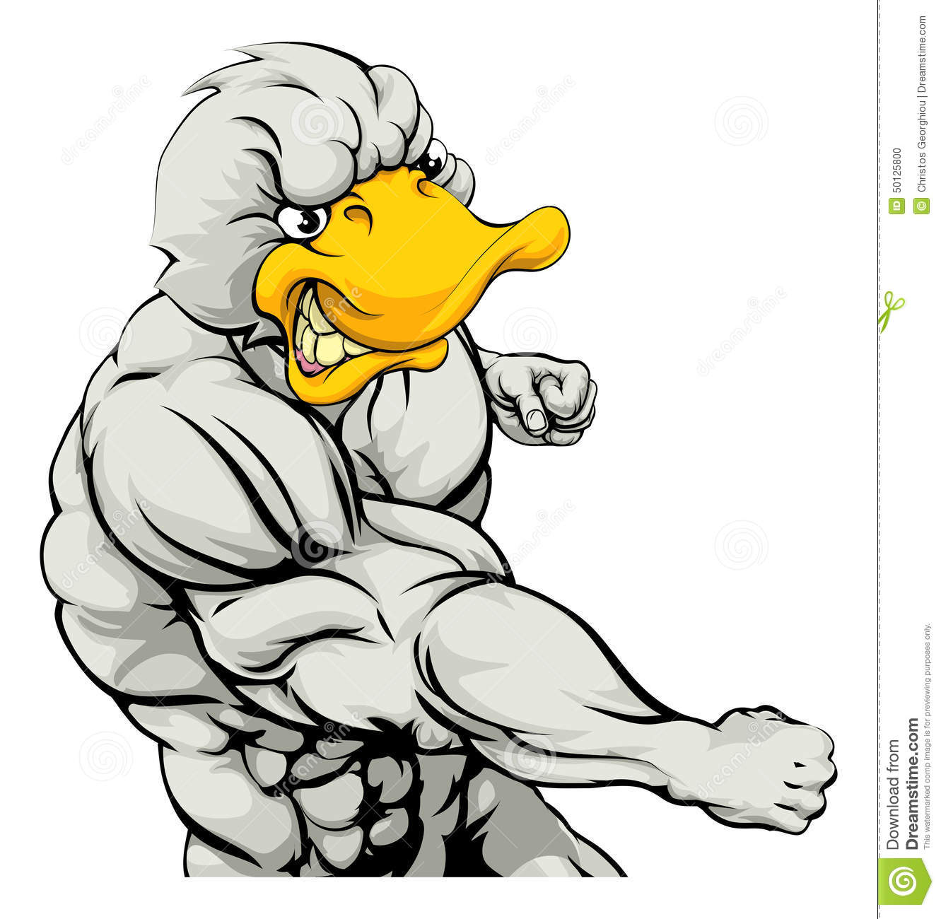Mean Looking Duck Character Mascot Fighting And Punching With Fist