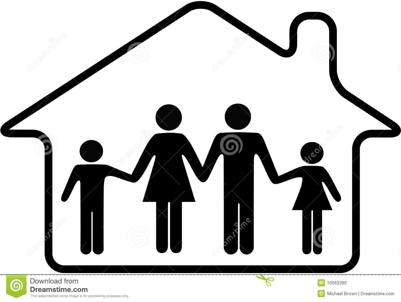 Stock Photo  House Family Parents Children Safe In Home