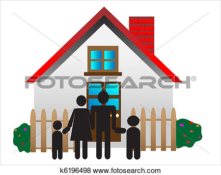 Traditional Family Mom Dad Boy Girl Safe At Home In Their 3d House