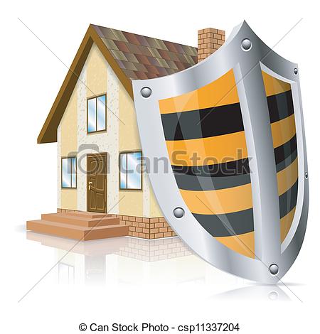Vector Clipart Of Safe House Concept   Home Icon With Shield   Safe