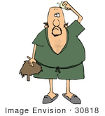 30818 Clip Art Graphic Of A Bald Caucasian Man In A Green Robe And