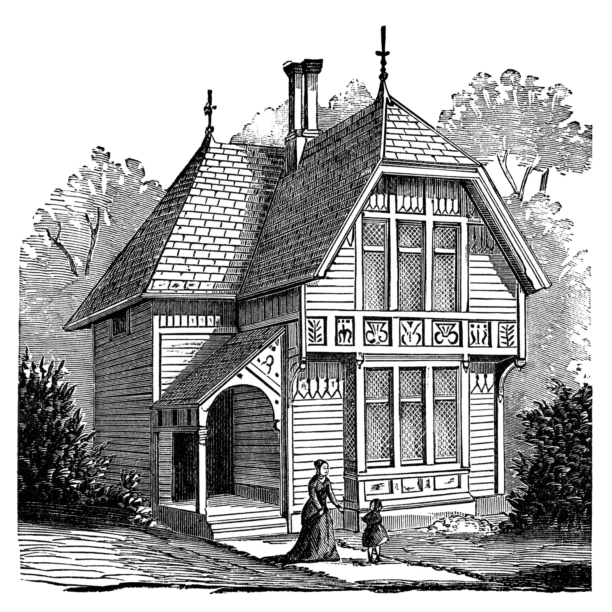 Antique House Illustration Black And White Clipart Victorian House