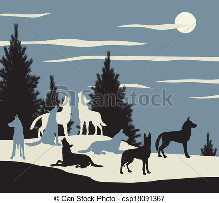 Clip Art Vector Of Wolf Pack   Editable Vector Illustration Of A Wolf