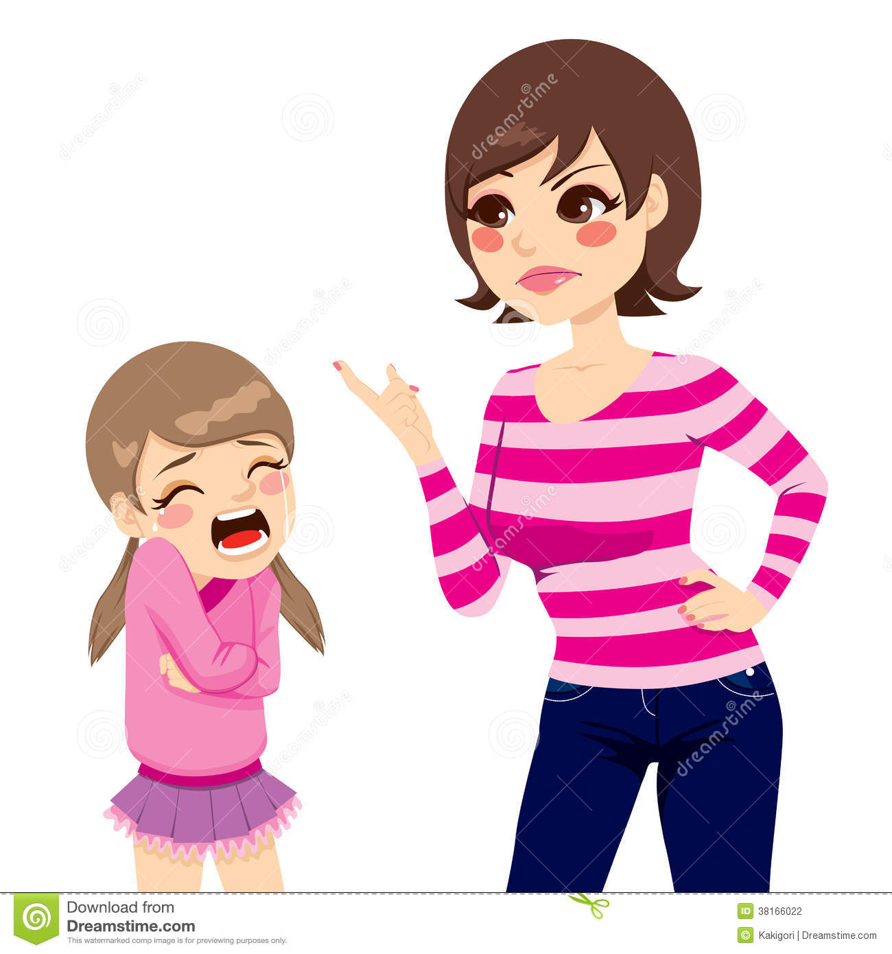Illustration Of Upset Young Mother Scolding Little Crying Girl