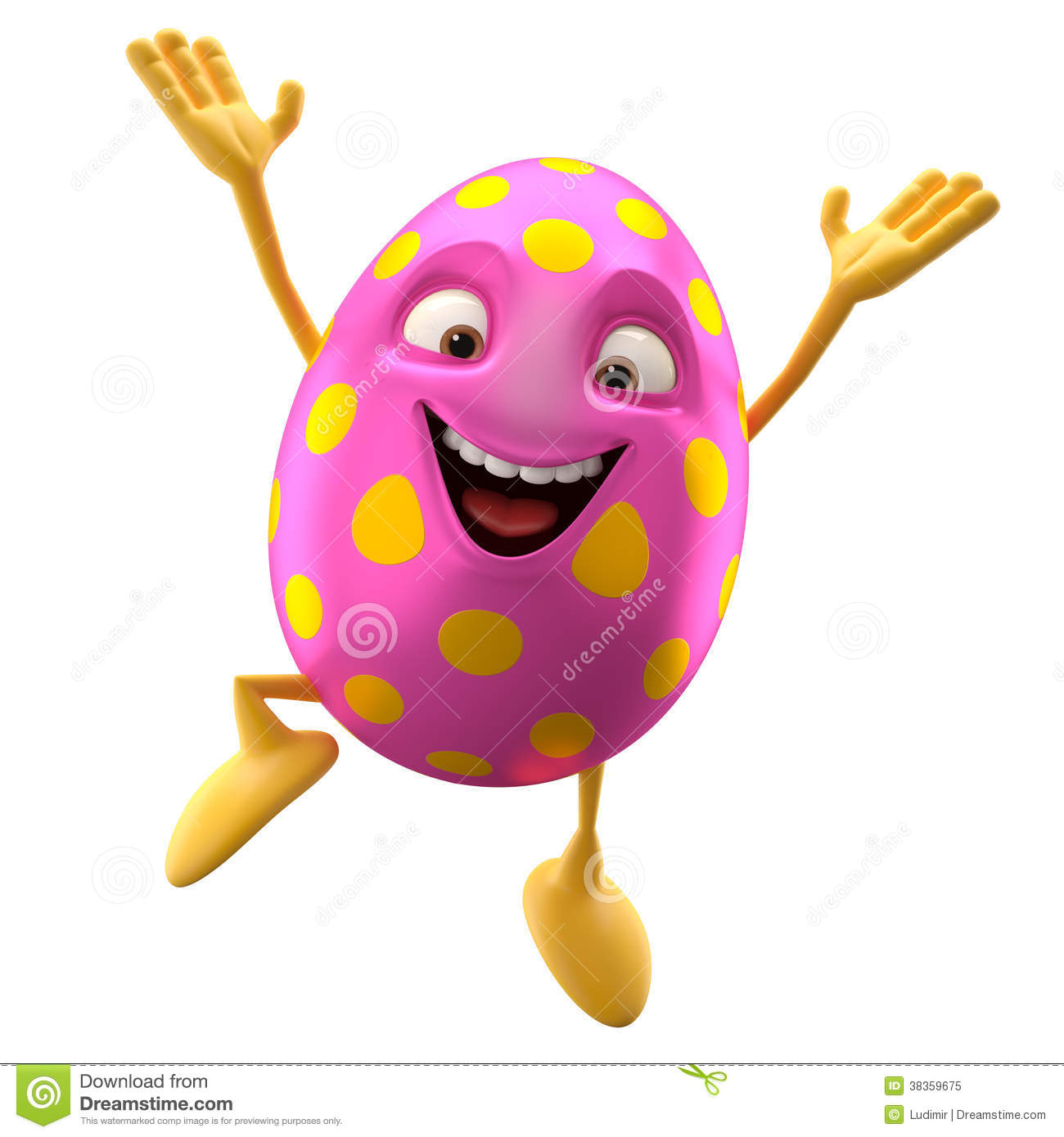 Smiling Easter Egg Funny 3d Cartoon Character Rejoicing Jump Royalty