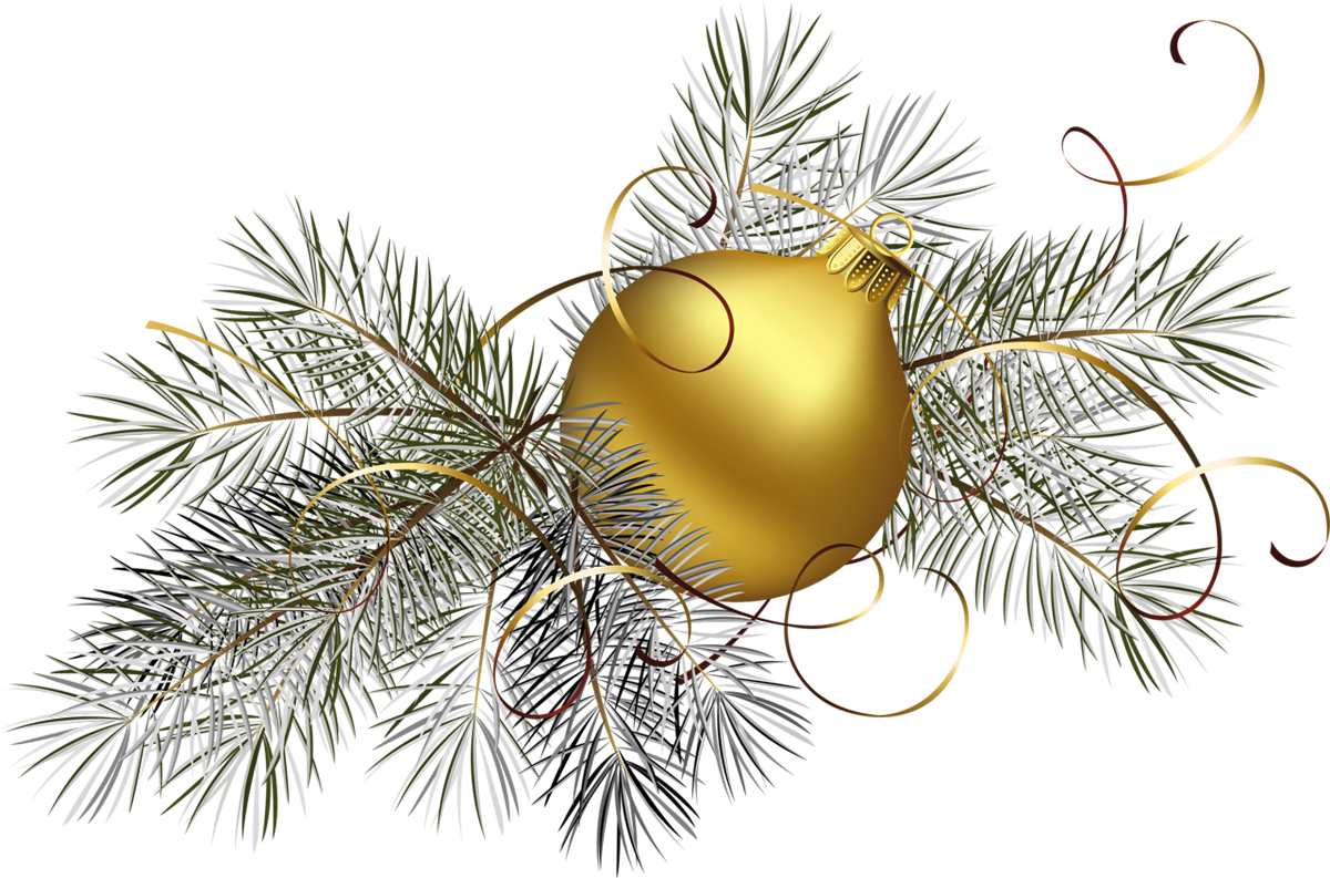 Transparent Gold Christmas Ball With Pine Png Clipart Picture Png