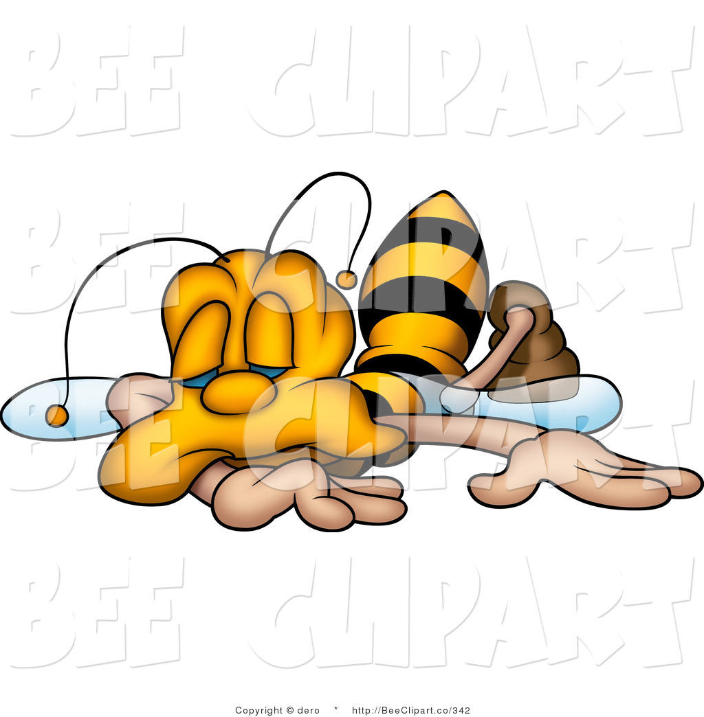 Clip Art Of An Exhausted Yellow Honeybee Collapsed And Falling Asleep