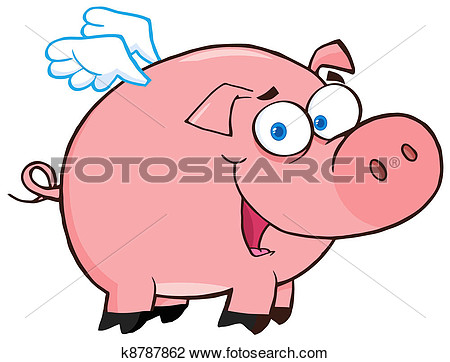 Clip Art Of Happy Pig Flying K8787862   Search Clipart Illustration