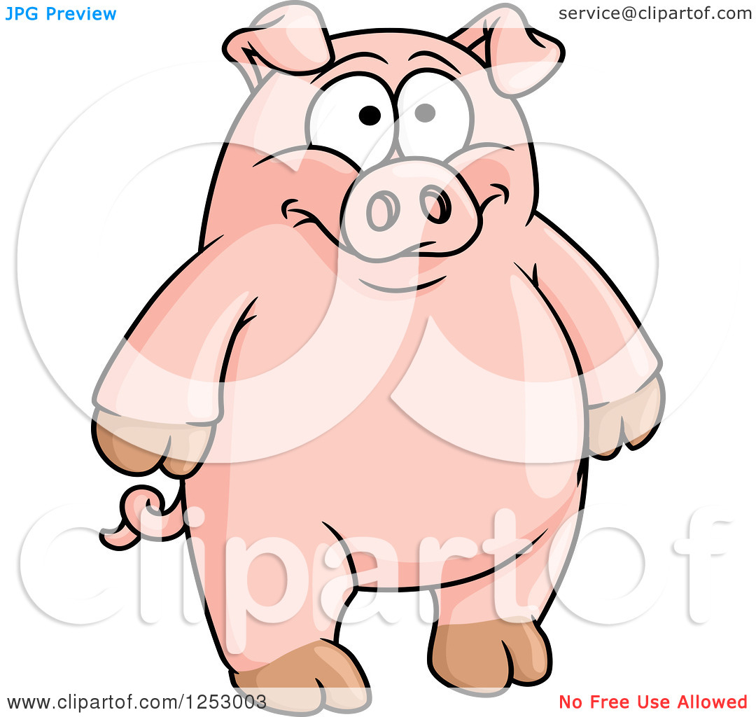 Clipart Of A Happy Standing Pig   Royalty Free Vector Illustration By