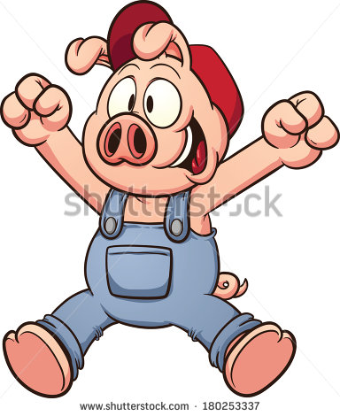 Happy Cartoon Pig Jumping  Vector Clip Art Illustration With Simple
