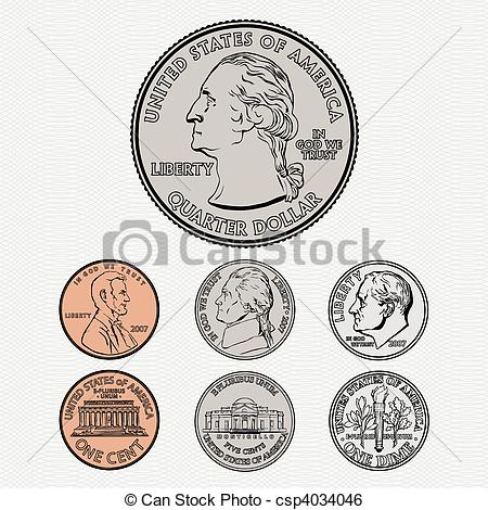 Clip Art Vector Of Vector Coins With Background   Vector Quarter Dime