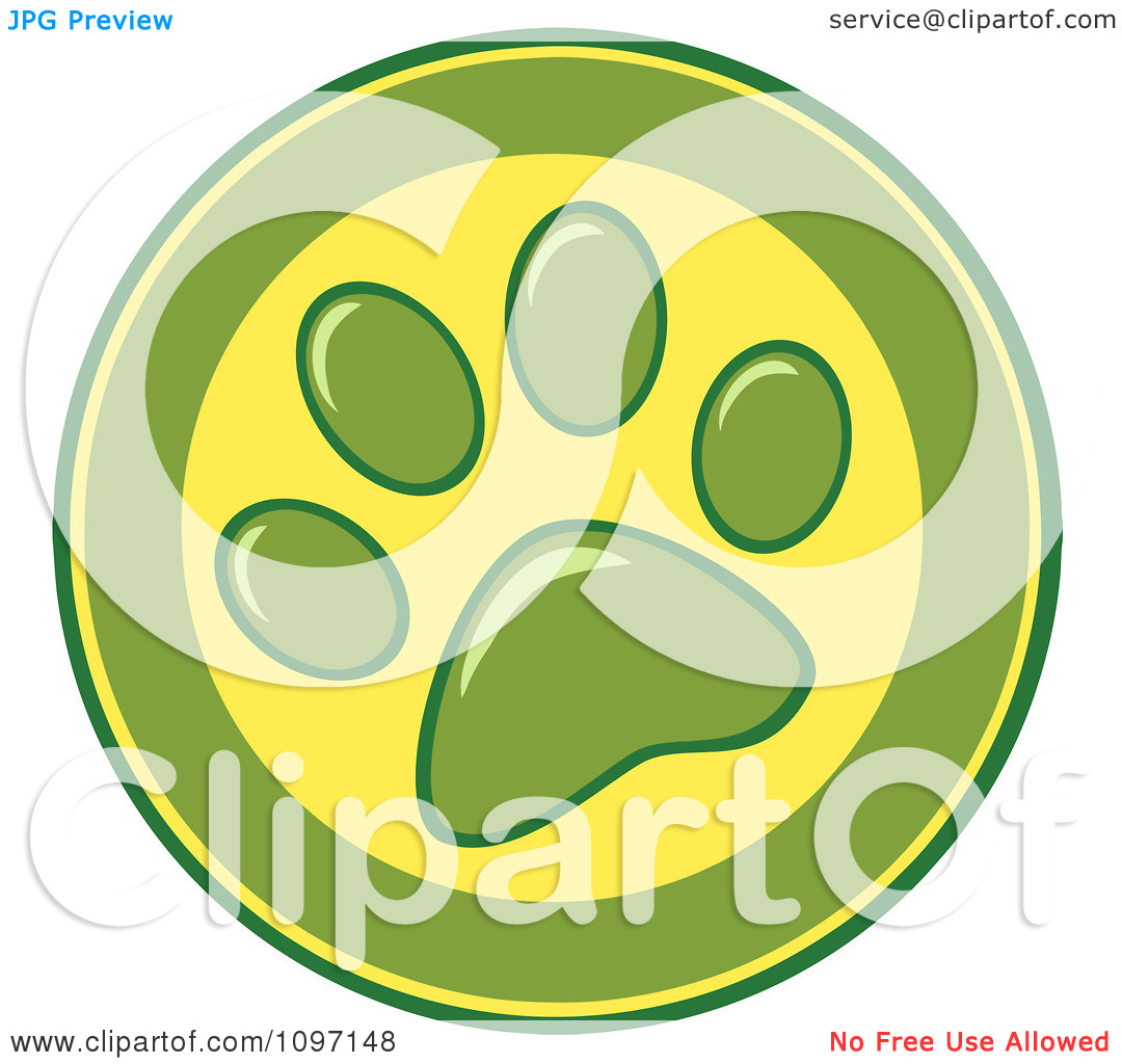 Clipart Green And Yellow Dog Paw Print Circle   Royalty Free Vector
