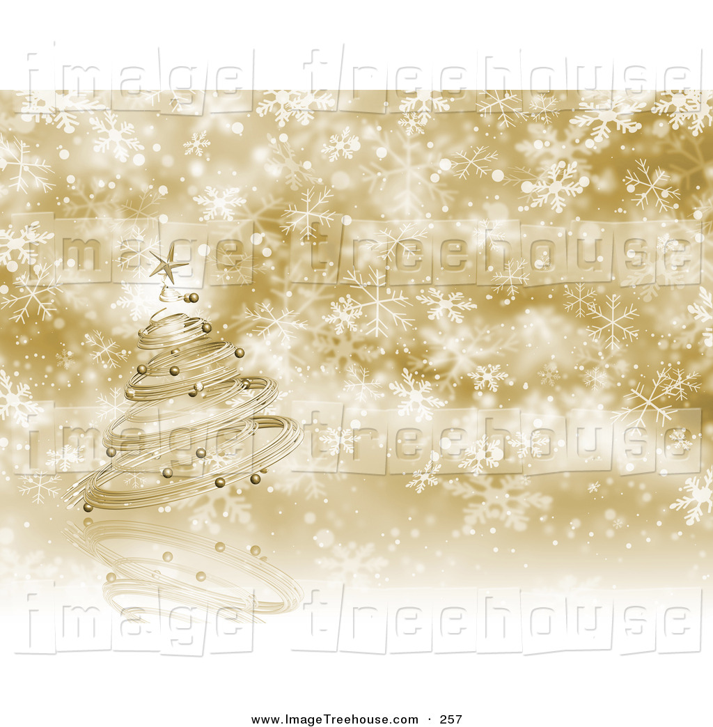 Larger Preview  Clipart Of A Metal Gold Christmas Tree With Ornaments
