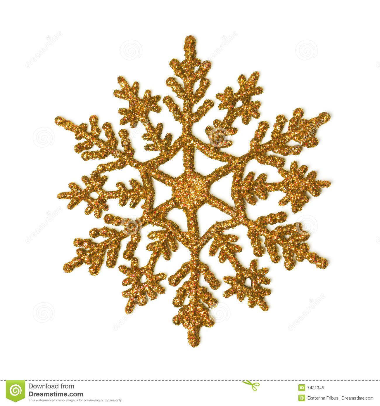 One Gold Glitter Snowflake Isolated On White