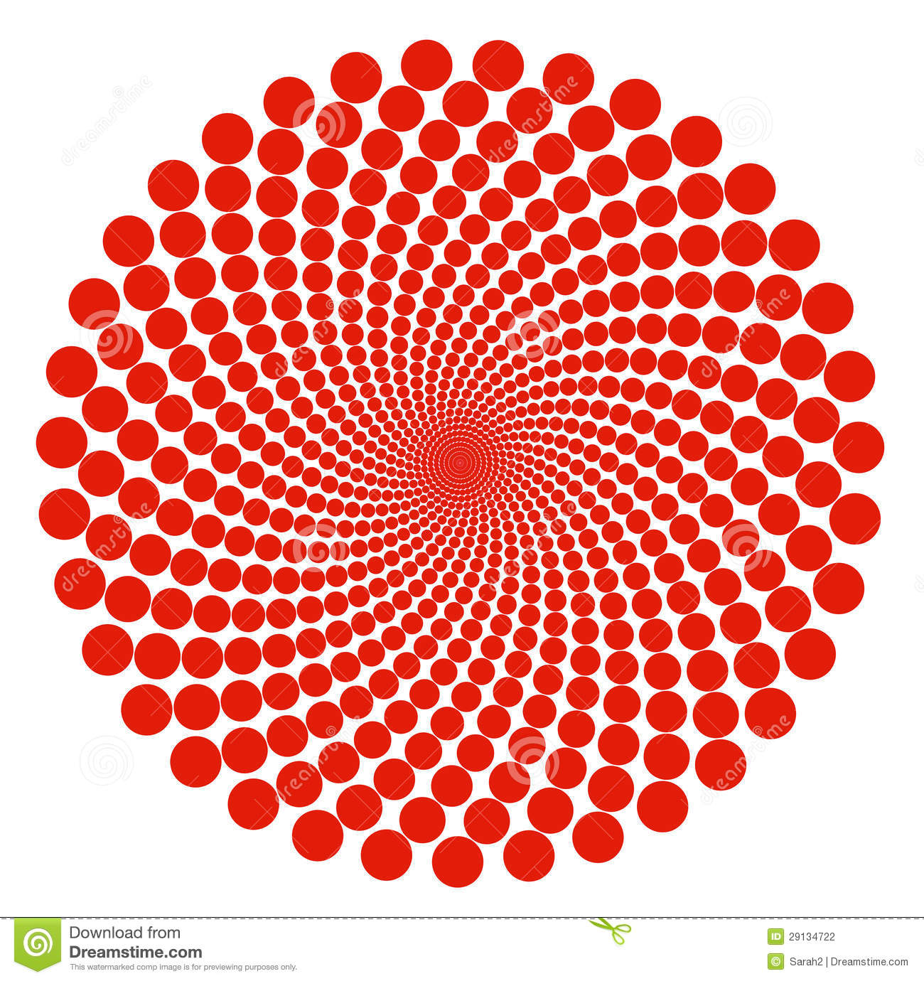 Red Dot Spiral Abstract Pattern Circles Over White Background Stock
