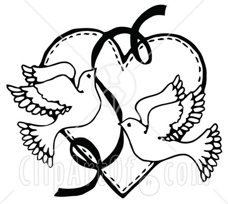35457 Clipart Illustration Of Two Flying Doves With A Ribbon Over A
