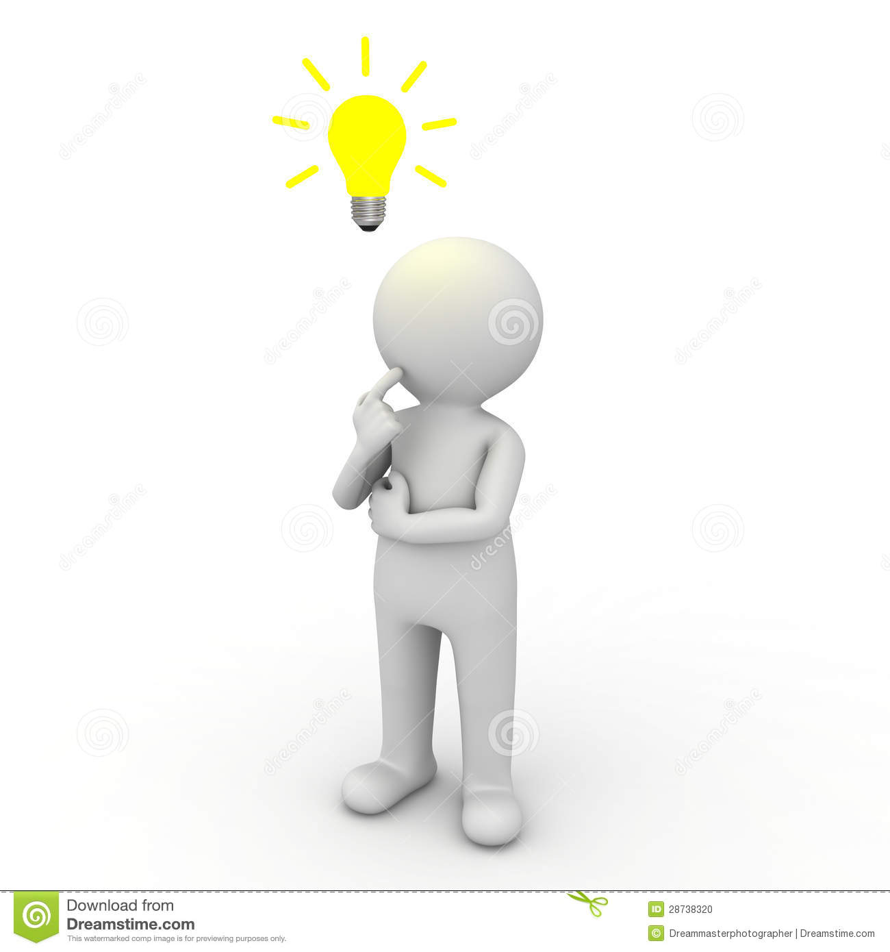3d Man Thinking With Idea Bulb Above His Head Stock Photo   Image