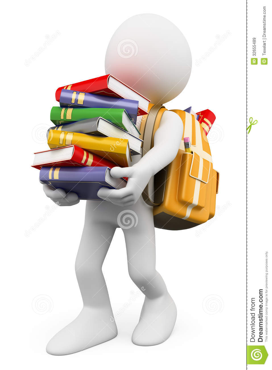 3d White People  Student Carrying A Stack Of Books Royalty Free Stock