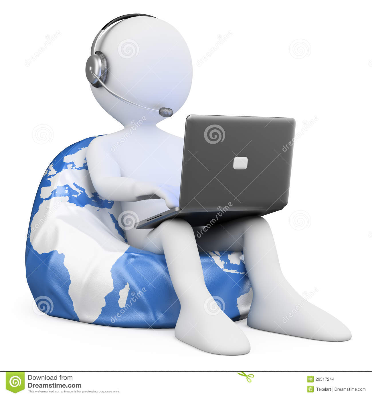 3d White Person Sitting On Earth Browsing Internet With A Laptop  3d