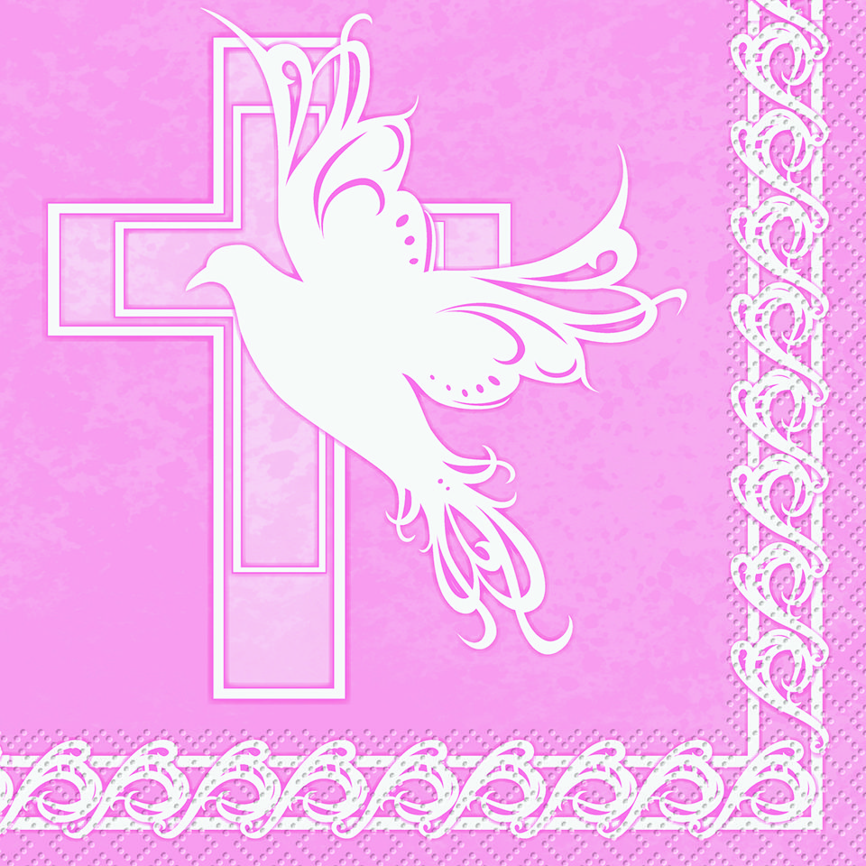 Dove Cross Pink Baby Girl Christening Baptism Or Communion Napkins