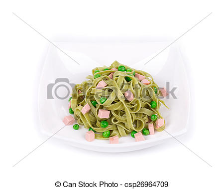Stock Photography Of Pasta Tagliatelle With Green Peas And Ham Whole
