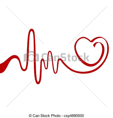 Vector Clipart Of Abstract Heart   Heart And Ecg From Red Ribbon