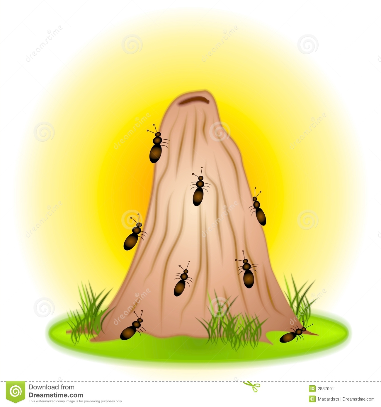 Clip Art Illustration Of A Bunch Of Ants On An Anthill With Grass