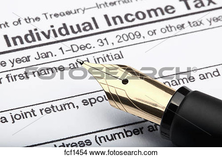 Stock Photo   1040 U S  Individual Income Tax Return Form And Fountain