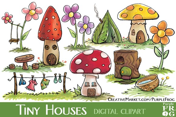 Tiny Houses   Digital Clipart   Illustrations On Creative Market