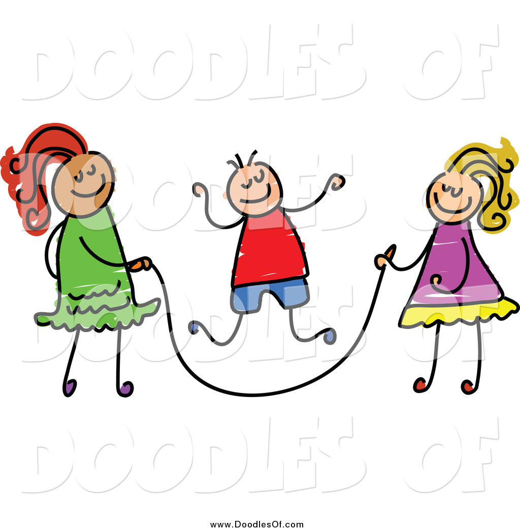 Vector Clipart Of Doodled Children Playing With A Jump Rope By Prawny