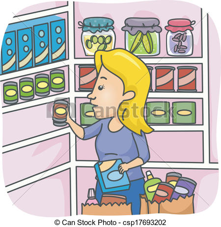 Vector Clipart Of Pantry Stockpile   Illustration Of A Woman Stocking