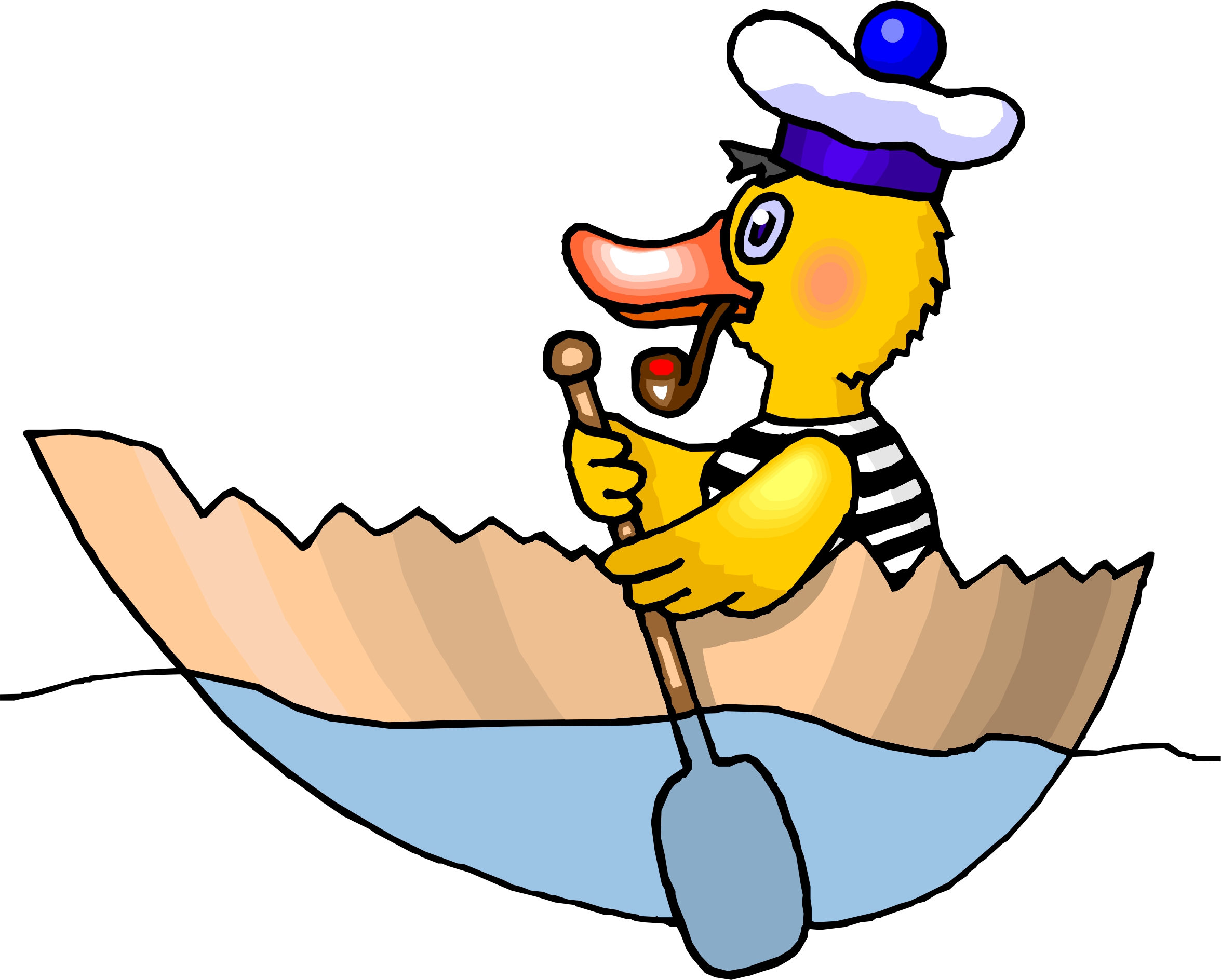 Cartoon Duck Rowing A Boat