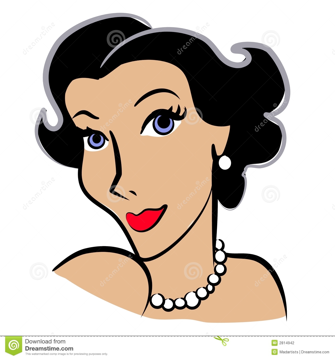 Clip Art Illustration Of The Head Of A Woman With Dark Hair Blue