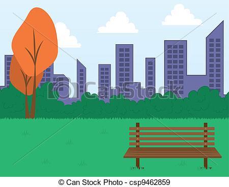 Eps Vectors Of Park Scene And Buildings   Park Scene With Bench And