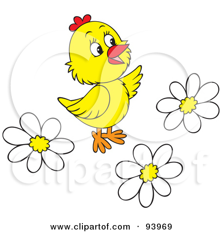 Free  Rf  Clipart Illustration Of A Cute Yellow Chick With White Daisy