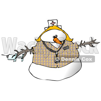 Medical Nurse Snow Woman Wearing A Stethoscope Clipart Illustration
